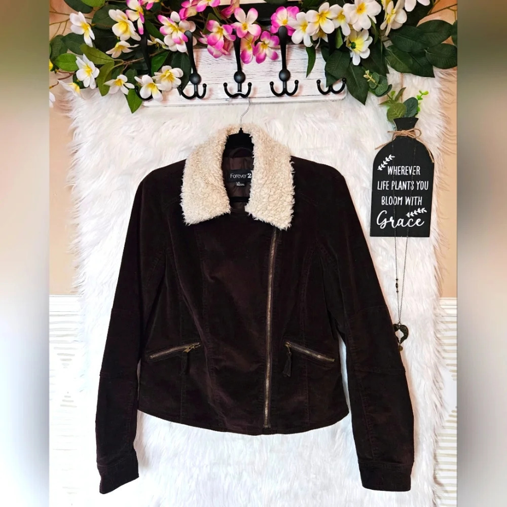 XXI Cropped Corduroy and Faux Sheepskin Bomber Jacket